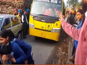 School Bus Stuck in Commotion