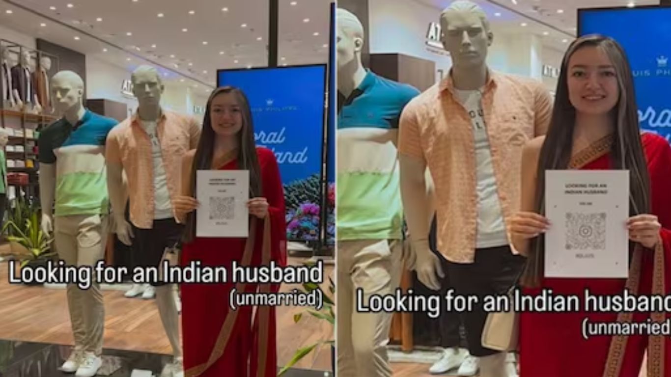 Russian Girl looking For Indian Husband: QR कोड लेकर रशियन लड़की तलाश रही भारतीय पति, वीडियो तेजी से वायरल
