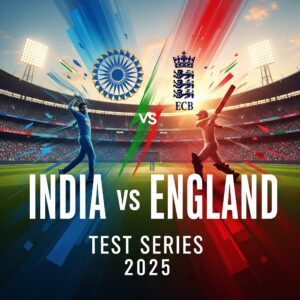 India vs England Test Series 2025 promotional poster featuring cricket players and logos