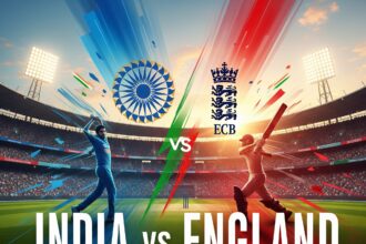 India vs England Test Series 2025 promotional poster featuring cricket players and logos
